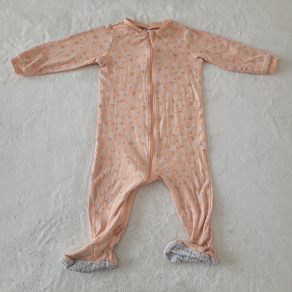 🧸4/20$ Pekkle 18M Pajama Sleeper Peach Floral Gardening Zip-up Cotton